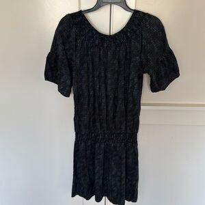 PrAna Lenora Casual Dress Size M Off The Shoulder Black Blue Elastic Waist GUC